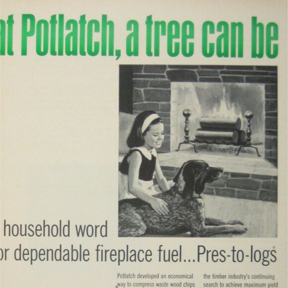 Vintage Potlatch Pres-To-Logs Fireplace Fuel Ad Print 1960s  Child Dog - Picture 2 of 2